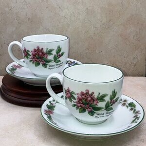 Set Of 2 Vintage Royal Worchester " Herbs" Flat Tea Cups And Saucers 1990's